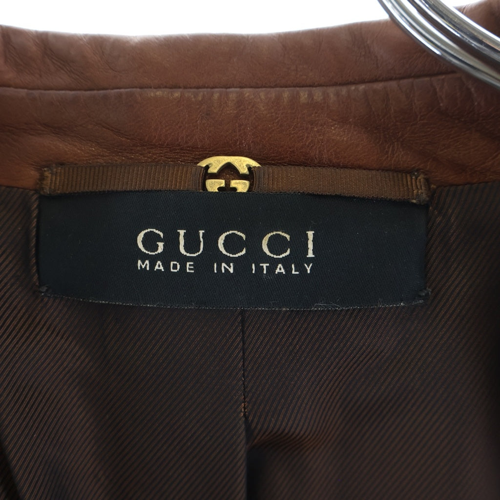 GUCCI(グッチ) クラシック レザーテーラードジャケット ブラウン #38 レディース