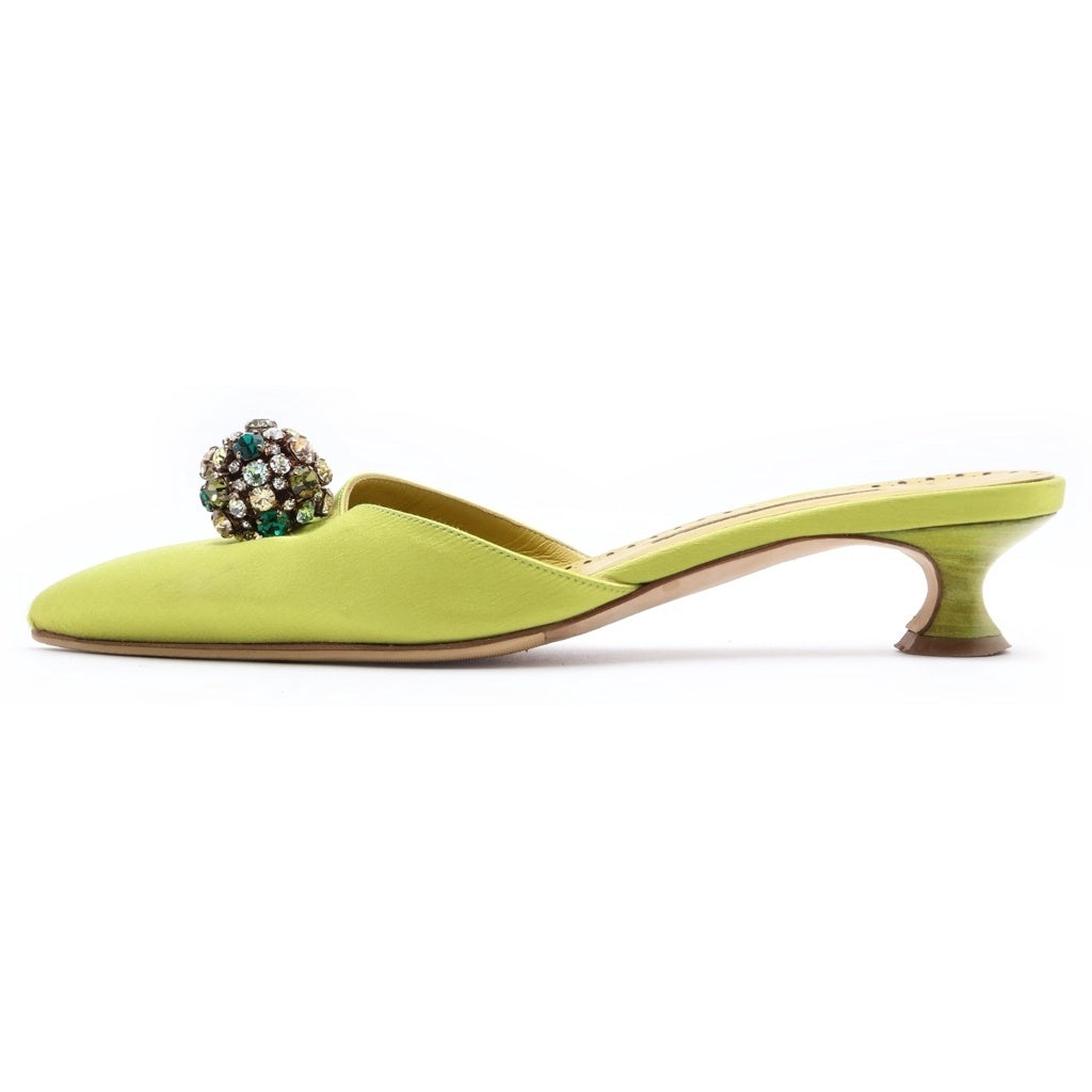 MANOLO BLAHNIK(マノロブラニク) ビジュー装飾 ヒールパンプス ネオンイエロー #38 レディース
