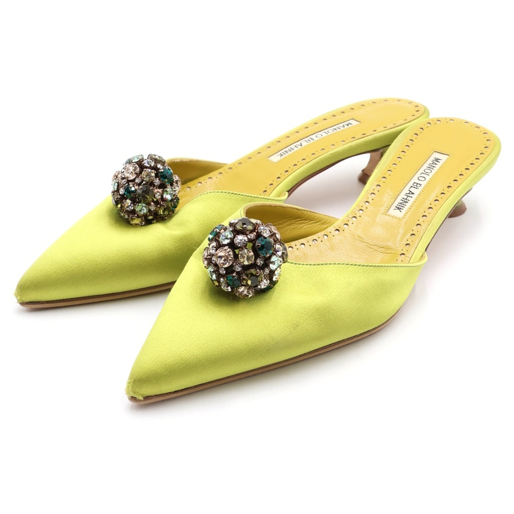 MANOLO BLAHNIK(マノロブラニク) ビジュー装飾 ヒールパンプス ネオンイエロー #38 レディース