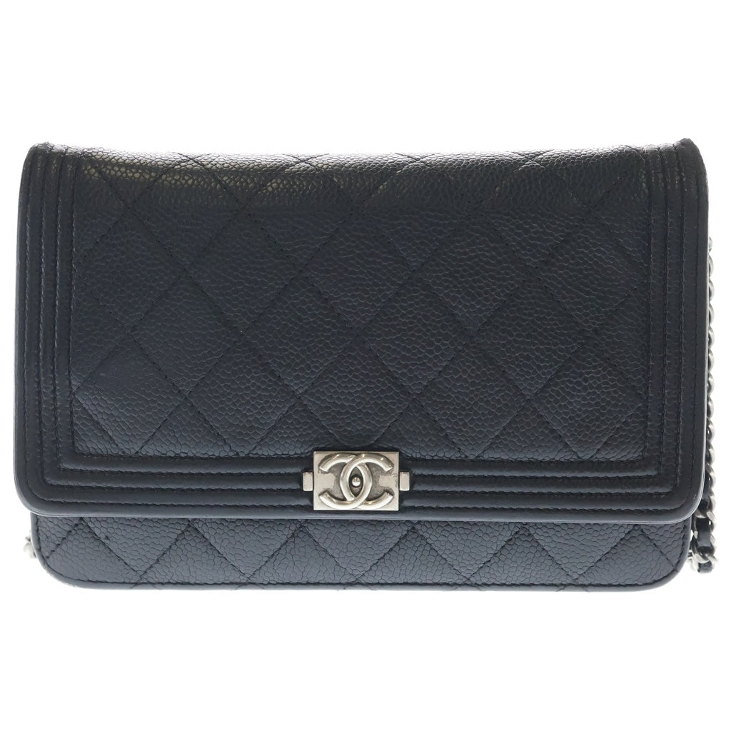 CHANEL(シャネル) ボーイシャネル キャビアスキン シルバー金具 チェーンウォレット ショルダーバッグ ブラック レディース
