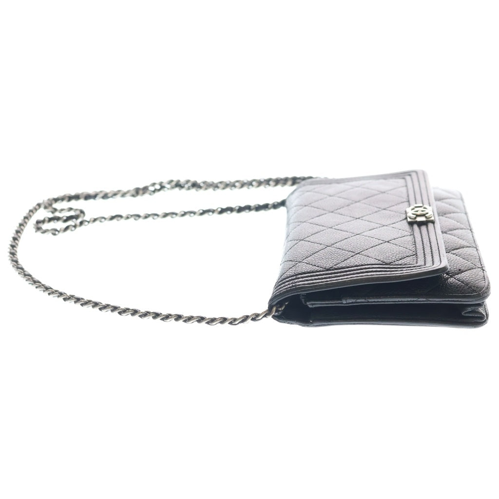CHANEL(シャネル) ボーイシャネル キャビアスキン シルバー金具 チェーンウォレット ショルダーバッグ ブラック レディース