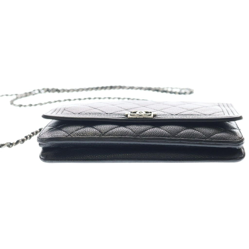 CHANEL(シャネル) ボーイシャネル キャビアスキン シルバー金具 チェーンウォレット ショルダーバッグ ブラック レディース
