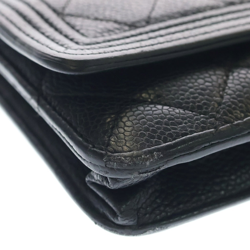 CHANEL(シャネル) ボーイシャネル キャビアスキン シルバー金具 チェーンウォレット ショルダーバッグ ブラック レディース