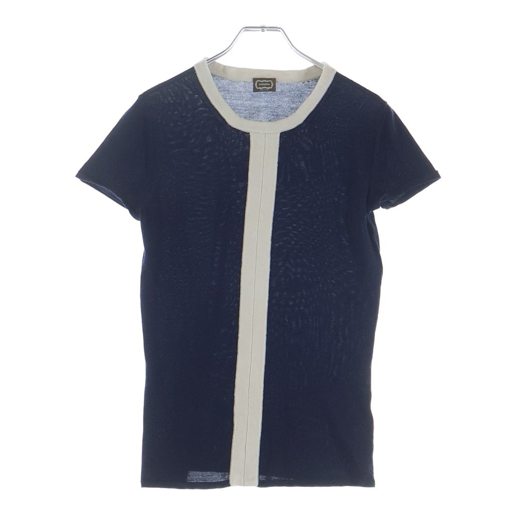 NO BRAND(ノーブランド) フロントラインデザイン 半袖トップス シルク コットン ネイビー AAB90 AG119 レディース
