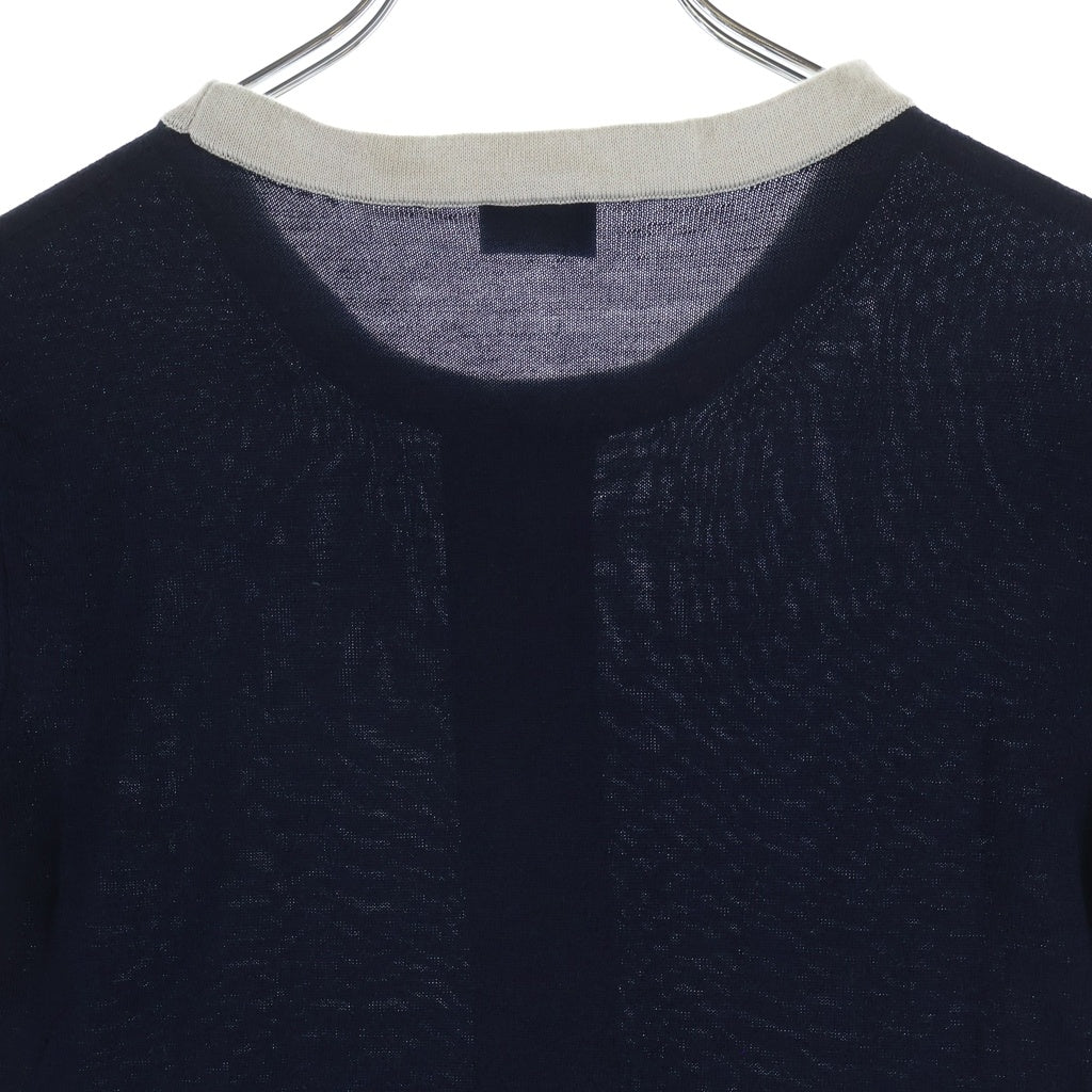 NO BRAND(ノーブランド) フロントラインデザイン 半袖トップス シルク コットン ネイビー AAB90 AG119 レディース