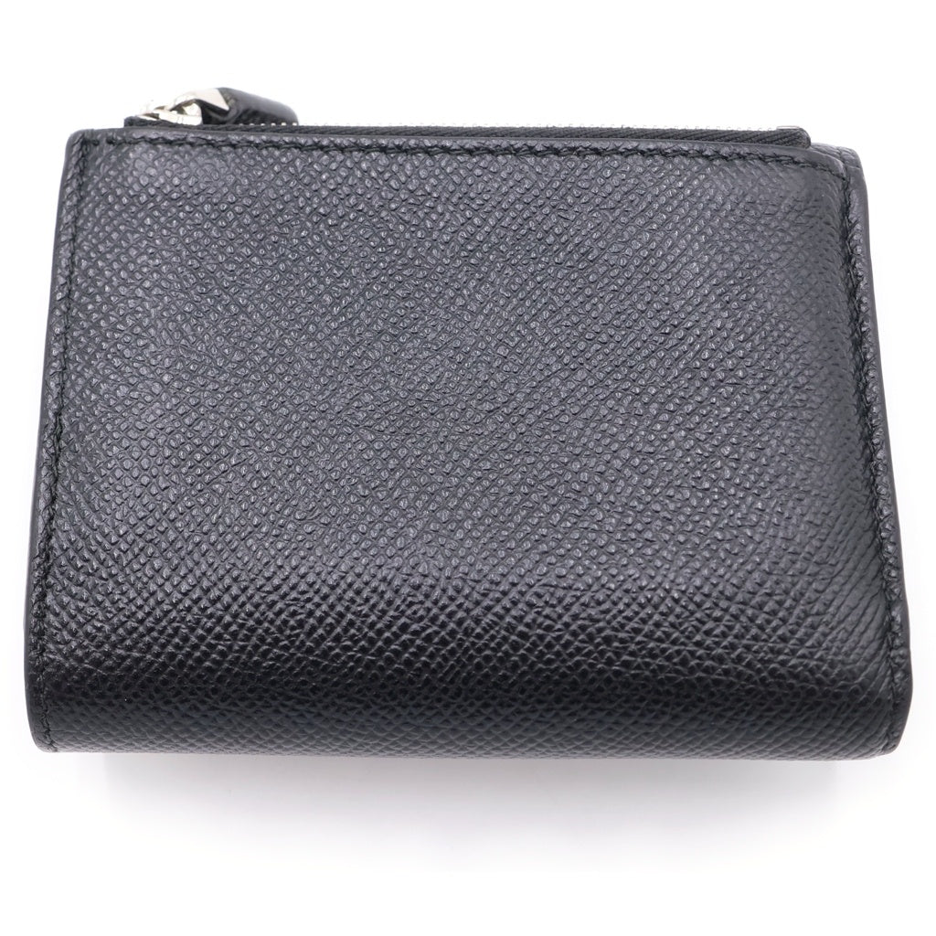 BVLGARI(ブルガリ) ブルガリブルガリ 三つ折り財布 コンパクトウォレット コインケース ブラック レザー シルバー金具 レディース
