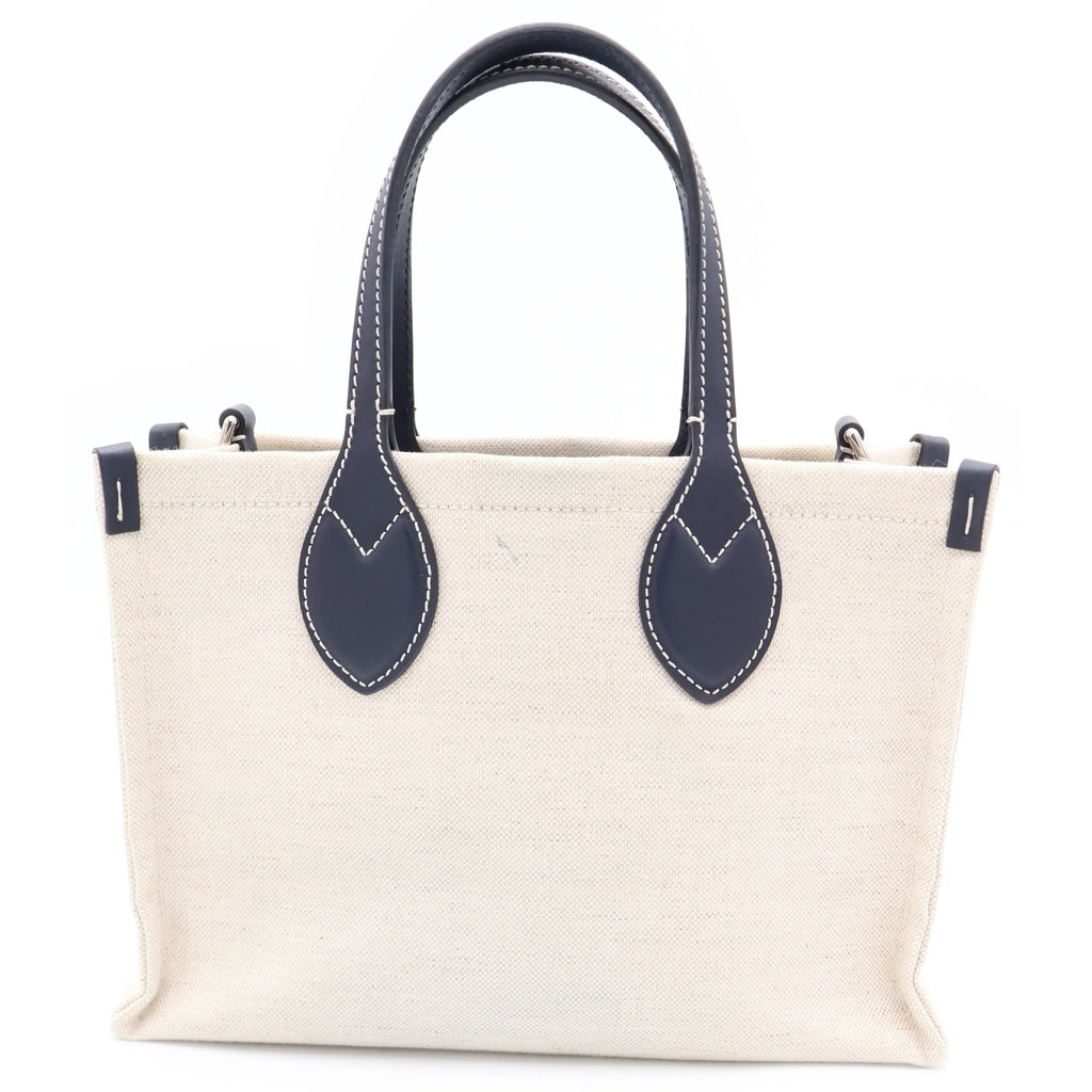 GUCCI(グッチ) ロゴトートバッグ ハンドバッグ アイボリー×ネイビー レザー×キャンバス 772144 シルバー金具 レディース