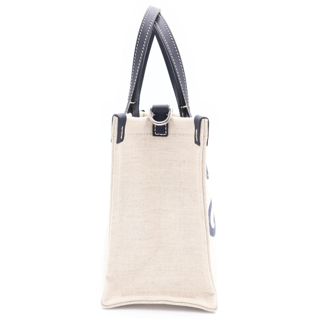 GUCCI(グッチ) ロゴトートバッグ ハンドバッグ アイボリー×ネイビー レザー×キャンバス 772144 シルバー金具 レディース