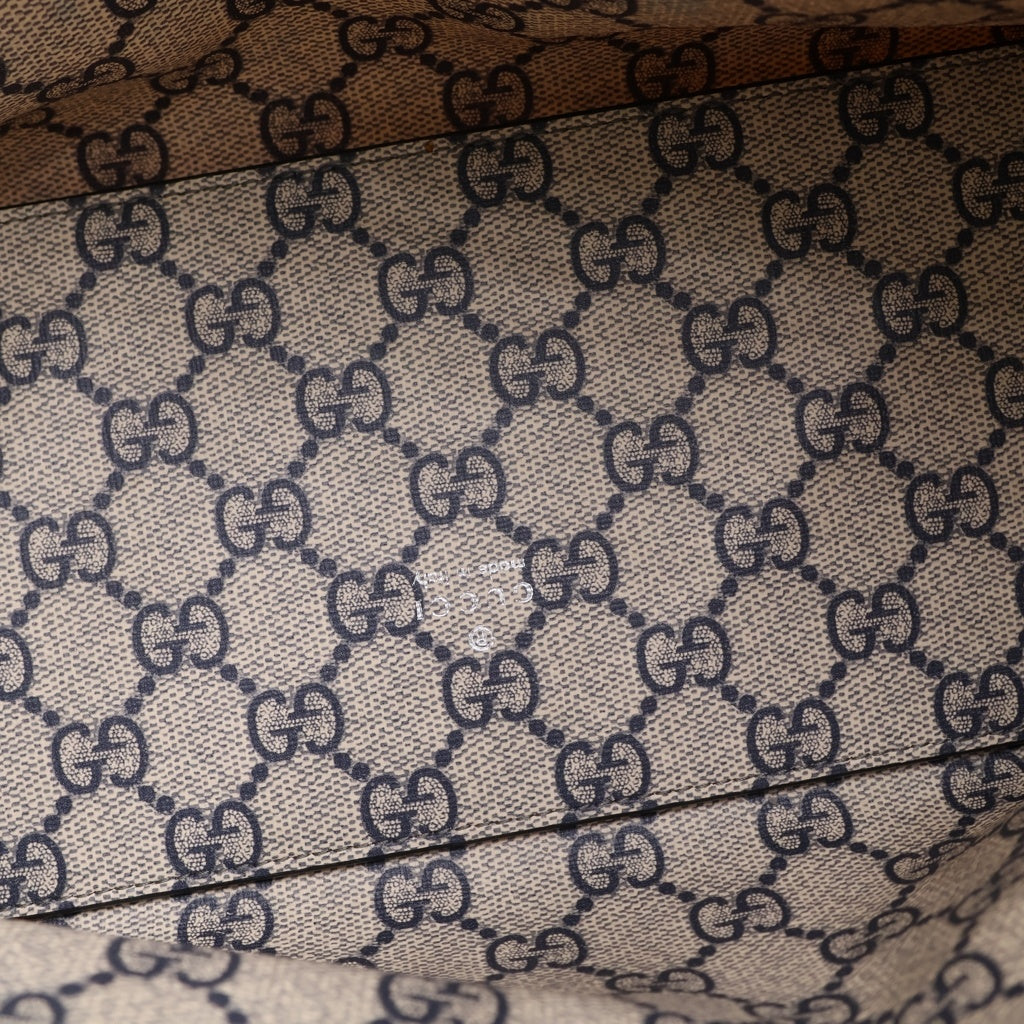 GUCCI(グッチ) ロゴトートバッグ ハンドバッグ アイボリー×ネイビー レザー×キャンバス 772144 シルバー金具 レディース