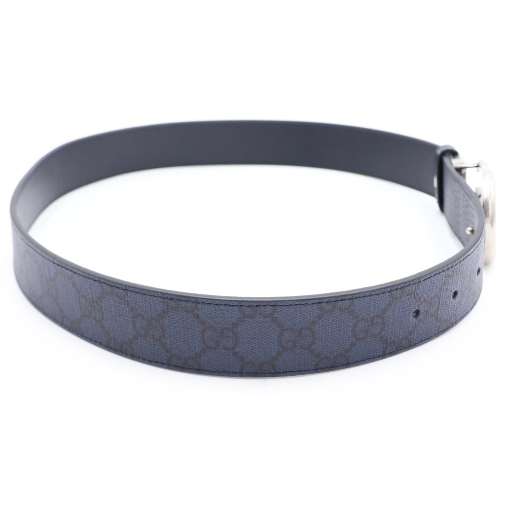 GUCCI(グッチ) インターロッキングGバックル レザーベルト ネイビー GGスプリーム 627055 シルバー金具