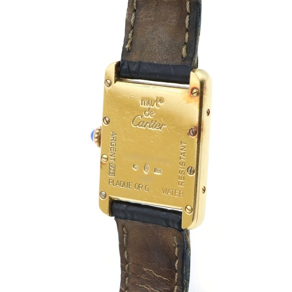 Cartier(カルティエ) マストタンク MM 腕時計 クォーツ 白文字盤 レザー ブラック/ゴールド W1013654 レディース