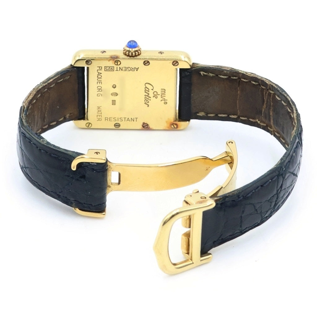 Cartier(カルティエ) マストタンク MM 腕時計 クォーツ 白文字盤 レザー ブラック/ゴールド W1013654 レディース