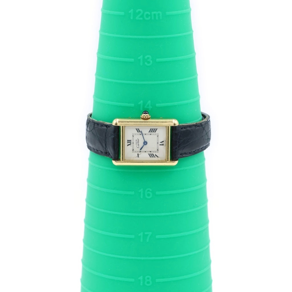 Cartier(カルティエ) マストタンク MM 腕時計 クォーツ 白文字盤 レザー ブラック/ゴールド W1013654 レディース