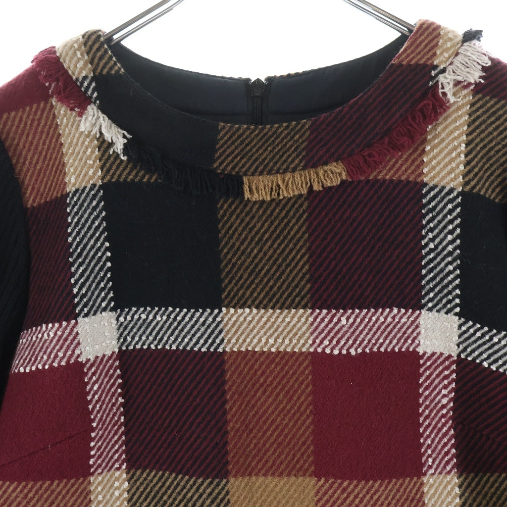 BLUE LABEL CRESTBRIDGE(ブルーレーベルクレストブリッジ) ニット袖 コンビ ワンピース チェック柄 ボルドー ブラウン レディース 38サイズ