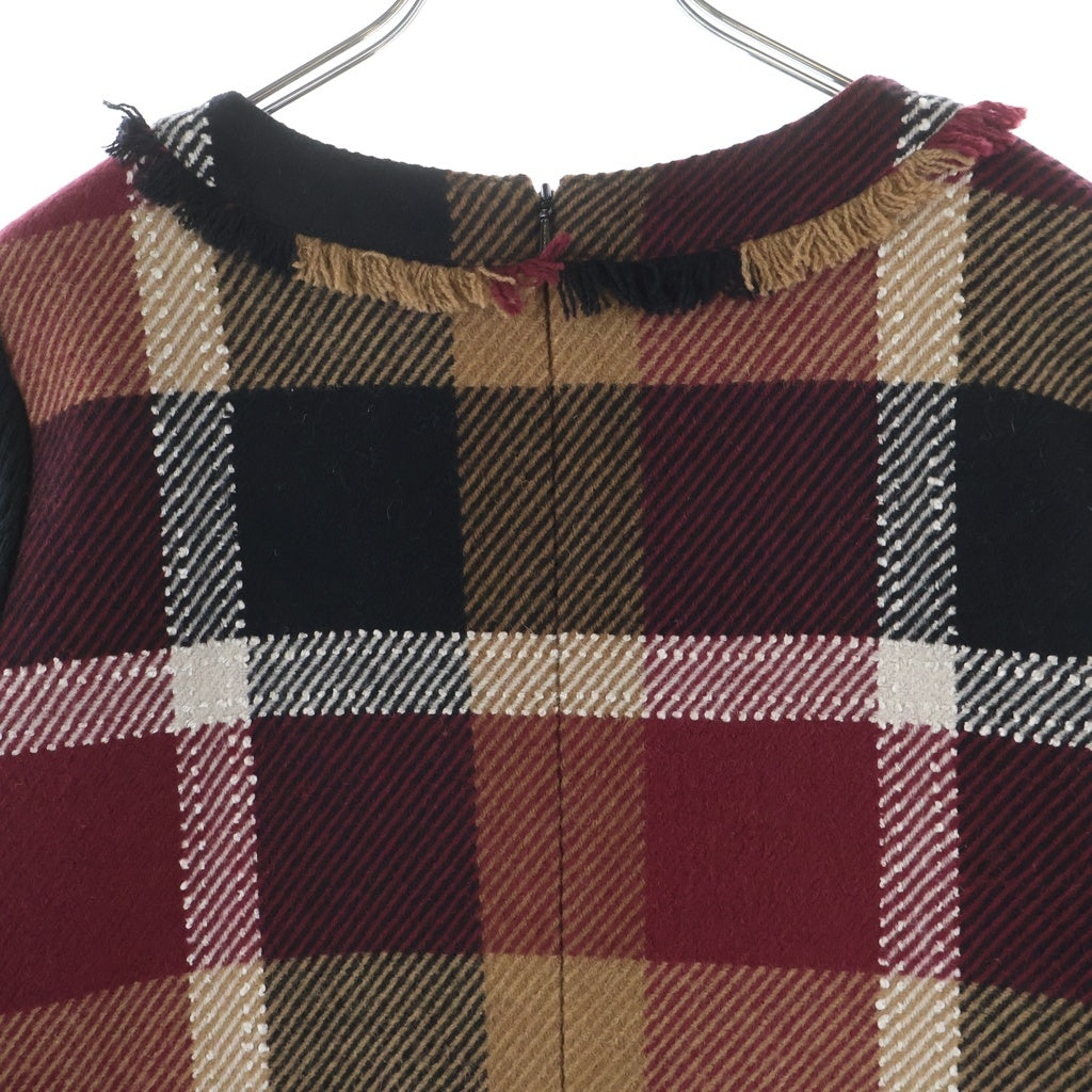 BLUE LABEL CRESTBRIDGE(ブルーレーベルクレストブリッジ) ニット袖 コンビ ワンピース チェック柄 ボルドー ブラウン レディース 38サイズ