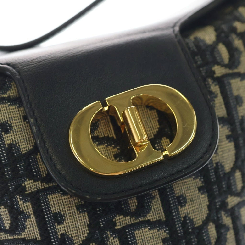 Christian Dior(クリスチャンディオール) 30 モンテーニュ ディオールアンバー ミニ バケットバッグ ショルダーバッグ ネイビー レザー×キャンバス ゴールド金具 レディース