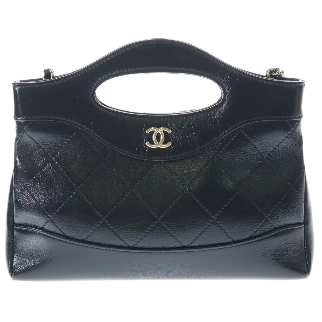 CHANEL(シャネル) シャネル31 マトラッセ ミニ シャイニーカーフスキン レザー 2WAY チェーン ショルダー ハンド バッグ ゴールド金具 ブラック AP3656 レディース
