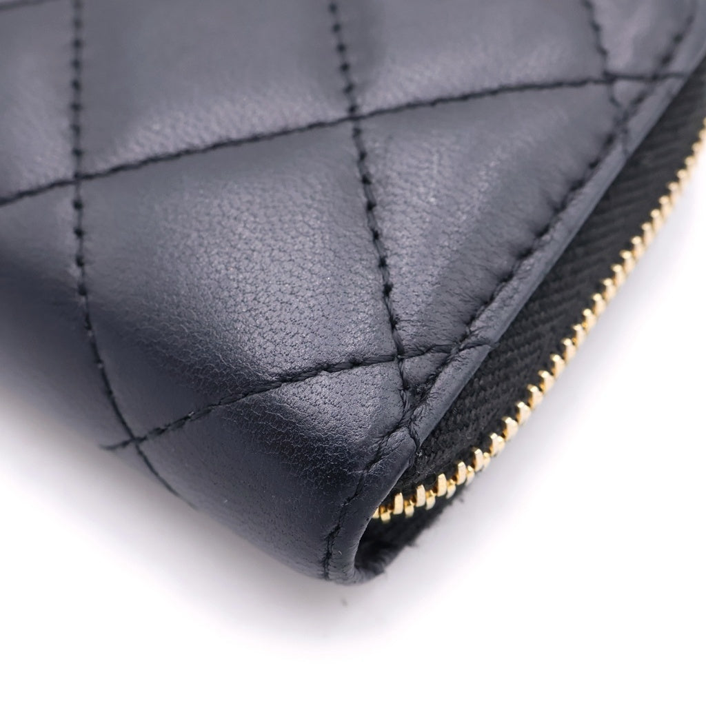 CHANEL(シャネル) マトラッセ クラッシック ジップコインパース ラムスキン ゴールド金具 ブラック AP0216 シール レディース