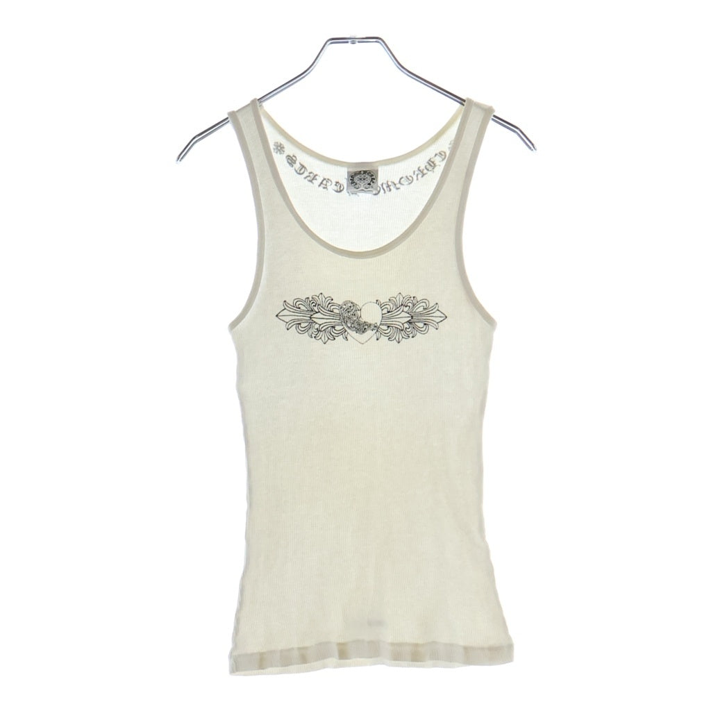 CHROME HEARTS(クロムハーツ) フローラルハートプリント コットン ノースリーブ タンクトップ #M ホワイト レディース