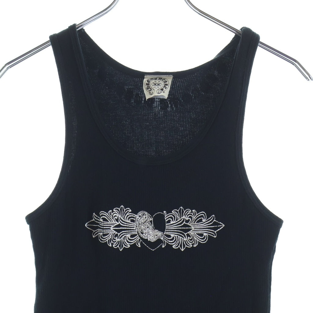 CHROME HEARTS(クロムハーツ) フローラルハートプリント コットン ノースリーブ タンクトップ #M ブラック レディース