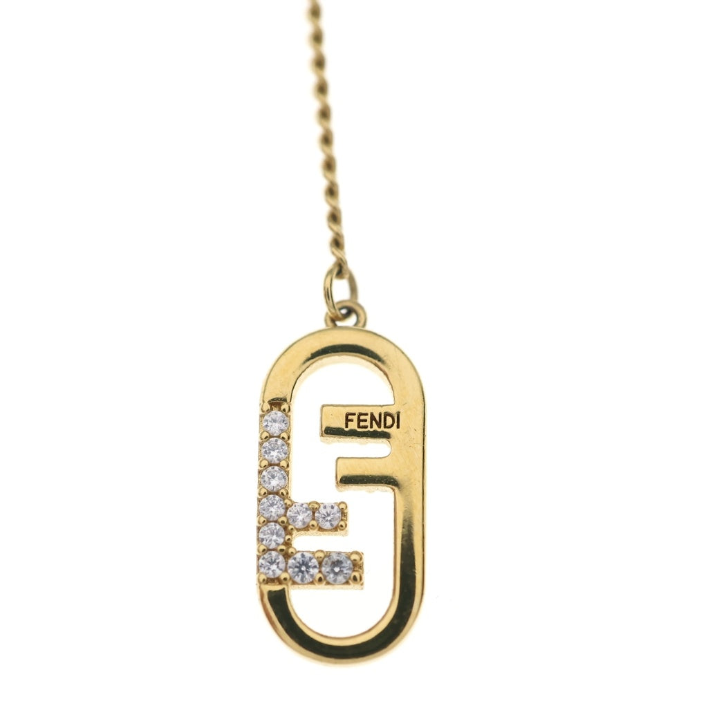 FENDI(フェンディ) ロゴ ラインストーン チェーンピアス ゴールド GP レディース
