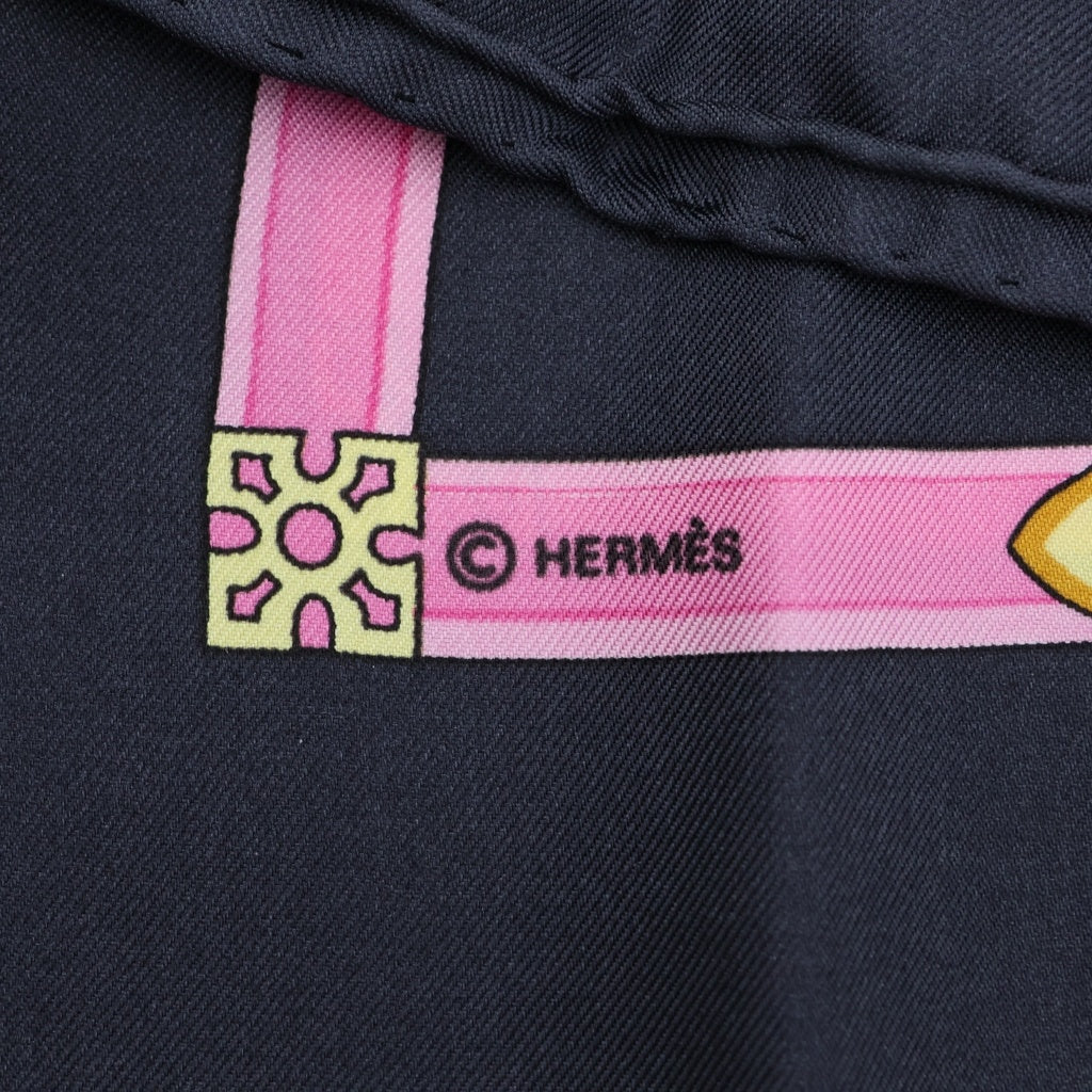 HERMES(エルメス) カレ90 LES MUSEROLLES 鼻革 シルク スカーフ ストール グレー マルチカラー レディース