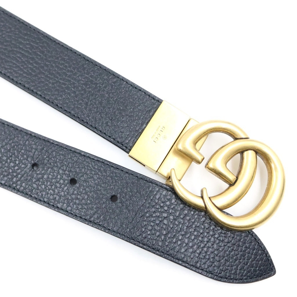 GUCCI(グッチ) ダブルG リバーシブル レザー ベルト ゴールド金具 ブラック/ブラウン 627055