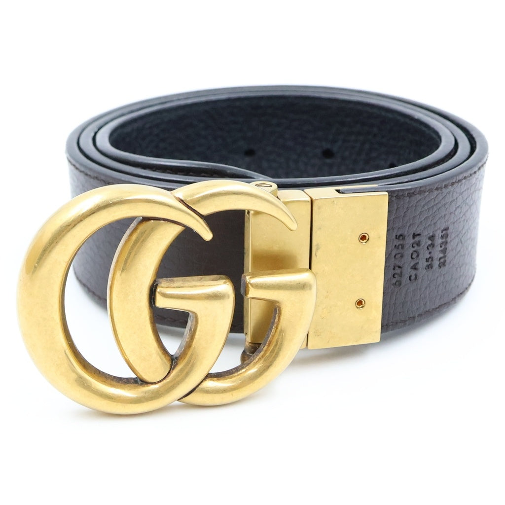 GUCCI(グッチ) ダブルG リバーシブル レザー ベルト ゴールド金具 ブラック/ブラウン 627055