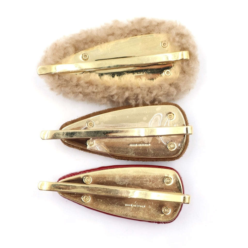 miumiu(ミュウミュウ) HAIR CLIP MIX ロゴ ヘアクリップセット パテント スエード シアリング レッド/ブラウン/ベージュ 51F188 レディース