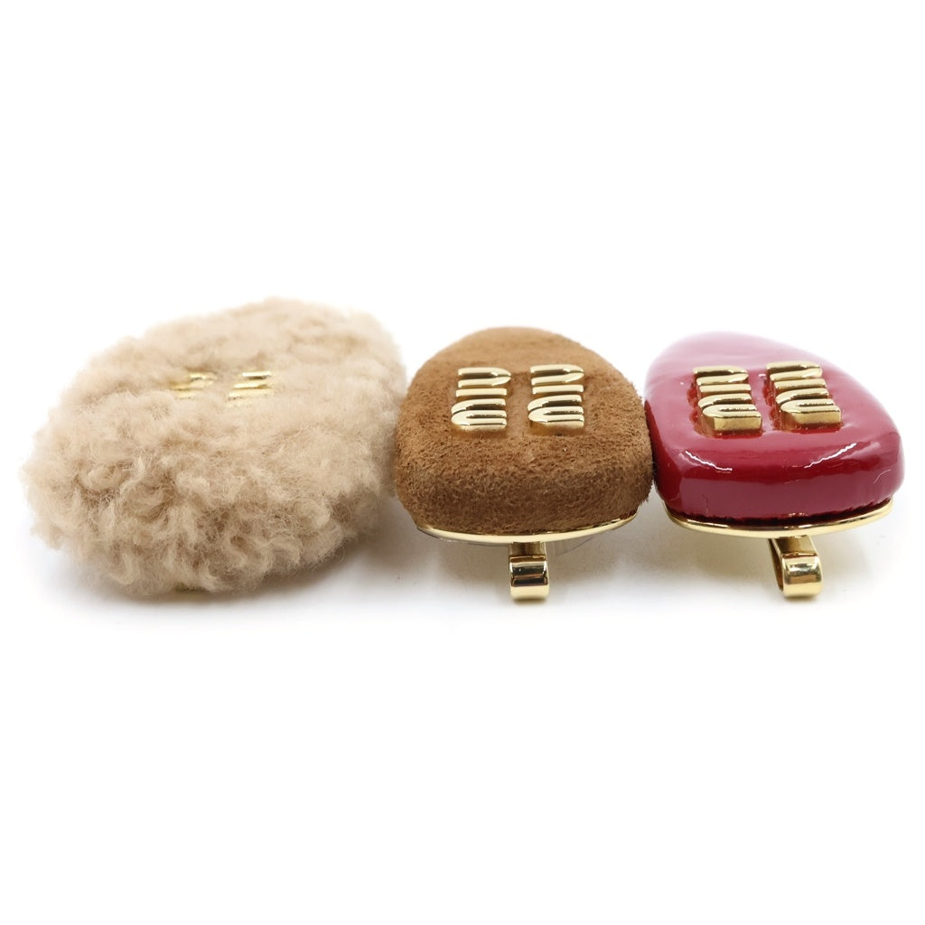 miumiu(ミュウミュウ) HAIR CLIP MIX ロゴ ヘアクリップセット パテント スエード シアリング レッド/ブラウン/ベージュ 51F188 レディース