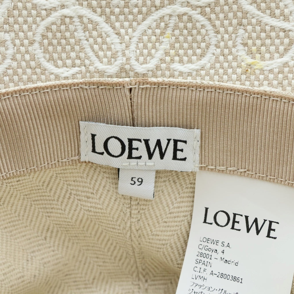 LOEWE(ロエベ) アナグラム ジャガード キャンバス レザー バケットハット 帽子 ベージュ K820HB1X05 レディース
