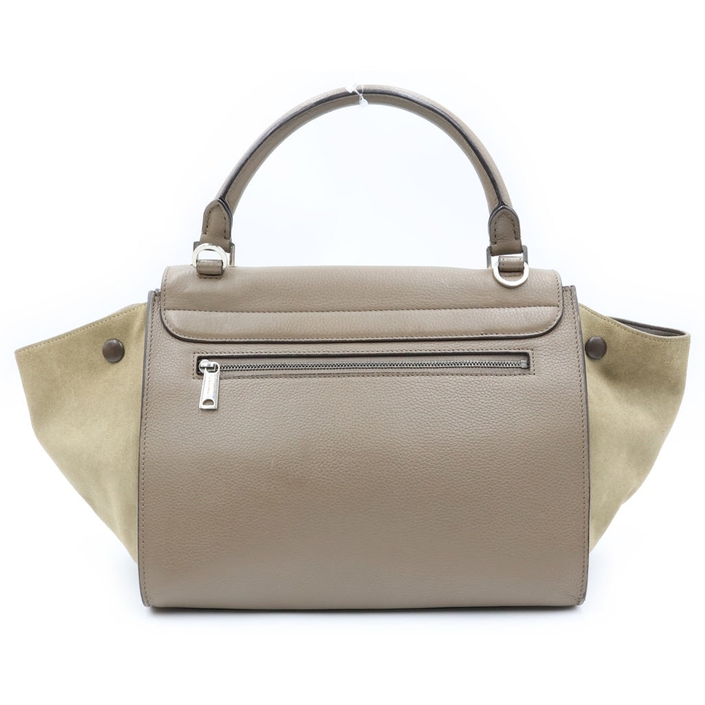 CELINE(セリーヌ) トラぺーズ 2WAYハンドバッグ ショルダーバッグ グレージュ レザー ×スエード シルバー金具 レディース