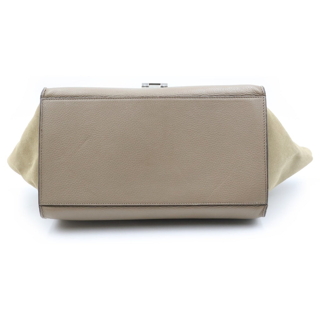 CELINE(セリーヌ) トラぺーズ 2WAYハンドバッグ ショルダーバッグ グレージュ レザー ×スエード シルバー金具 レディース