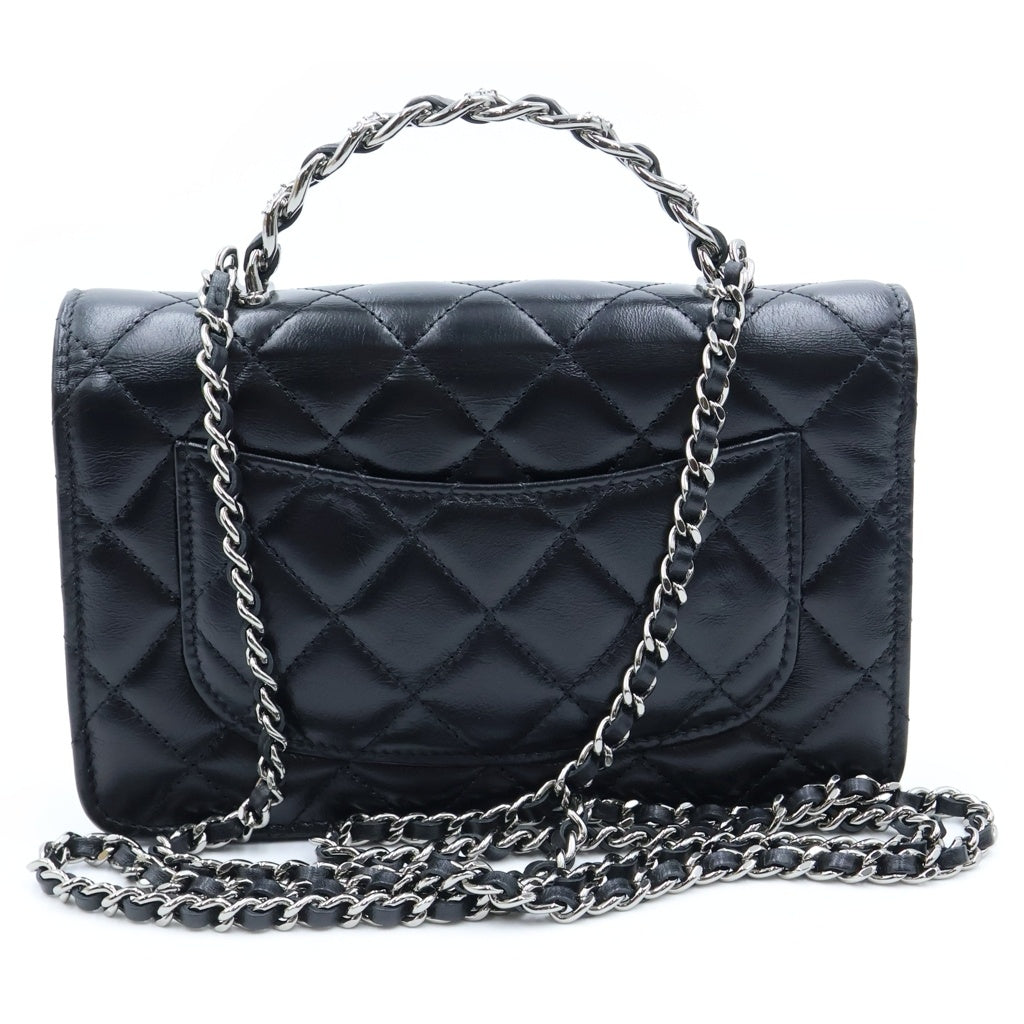CHANEL(シャネル) マトラッセ チェーンショルダーバッグ ミニバッグ ブラック ラムスキン AP3566 シルバー金具 レディース