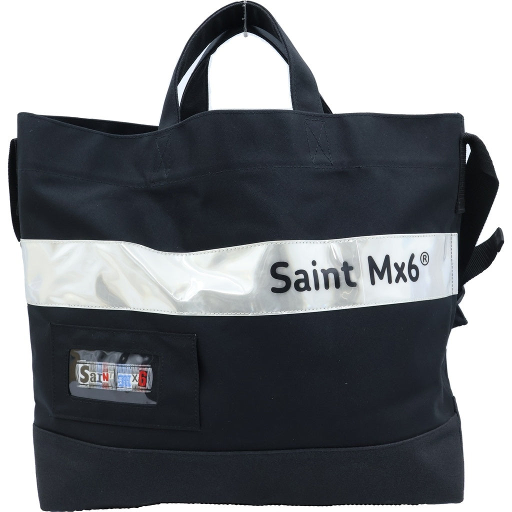 SAINT MICHAEL(セントマイケル) ロゴ キャンバス 2WAY トートバッグ ハンドバッグ ショルダーバッグ ブラック レディース