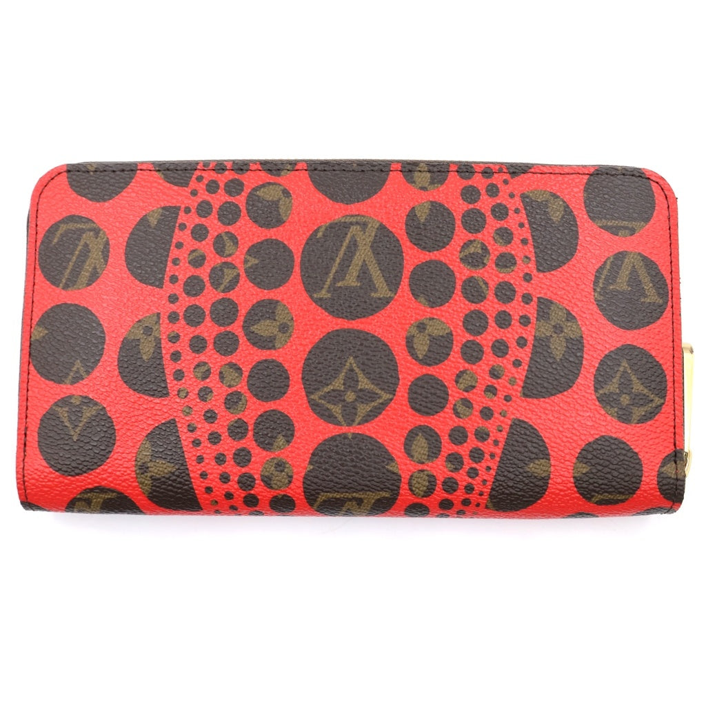 LOUIS VUITTON(ルイヴィトン) ×草間彌生 モノグラム・パンプキンドット ジッピーウォレット 長財布 ルージュ ブラウン×レッド レザー ゴールド金具 M60450 レディース