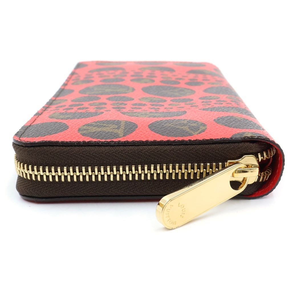 LOUIS VUITTON(ルイヴィトン) ×草間彌生 モノグラム・パンプキンドット ジッピーウォレット 長財布 ルージュ ブラウン×レッド レザー ゴールド金具 M60450 レディース