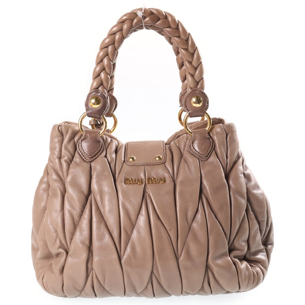 miumiu(ミュウミュウ) マテラッセ 2WAYハンドバッグ ショルダーバッグ ブラウンベージュ レザー ゴールド金具 レディース