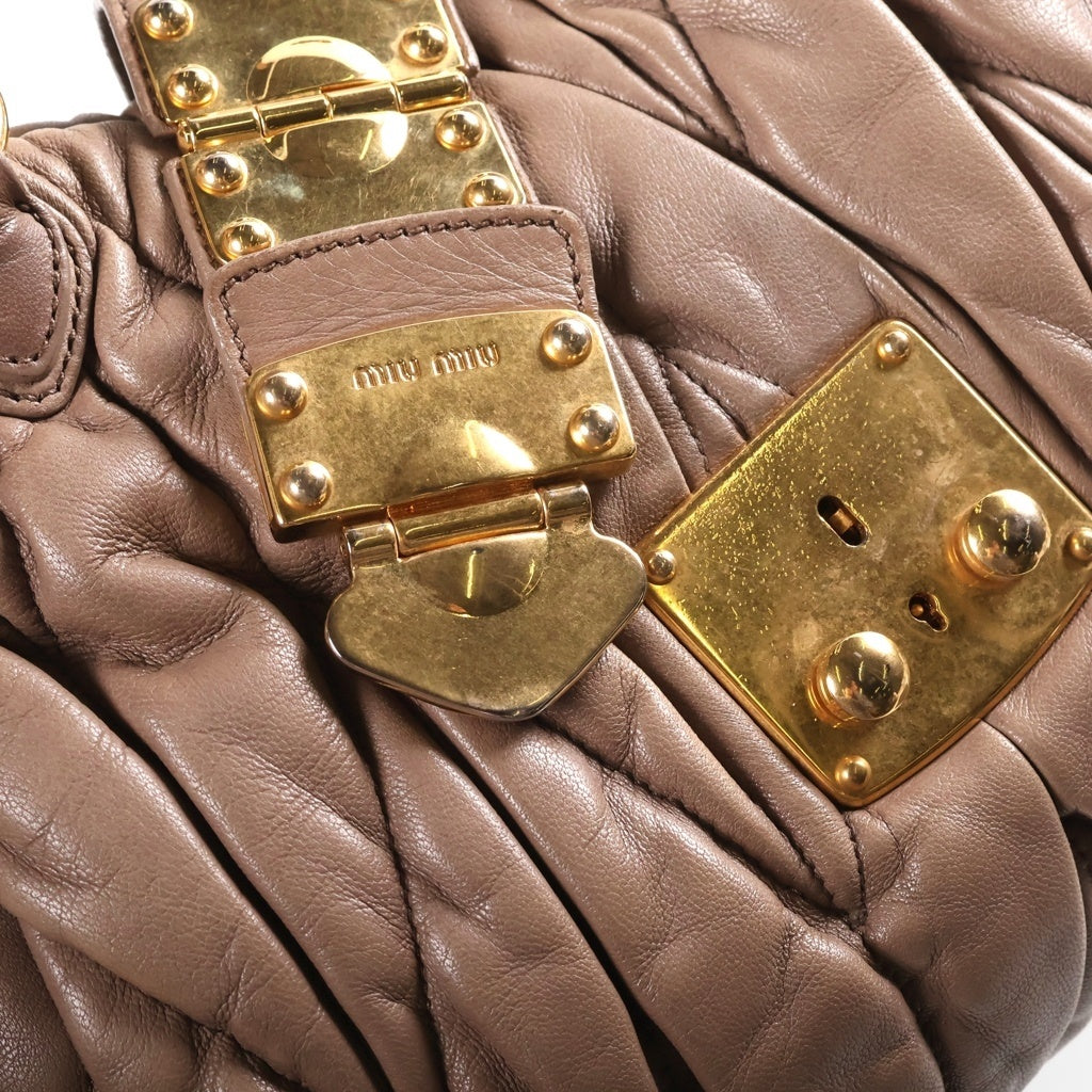 miumiu(ミュウミュウ) マテラッセ 2WAYハンドバッグ ショルダーバッグ ブラウンベージュ レザー ゴールド金具 レディース