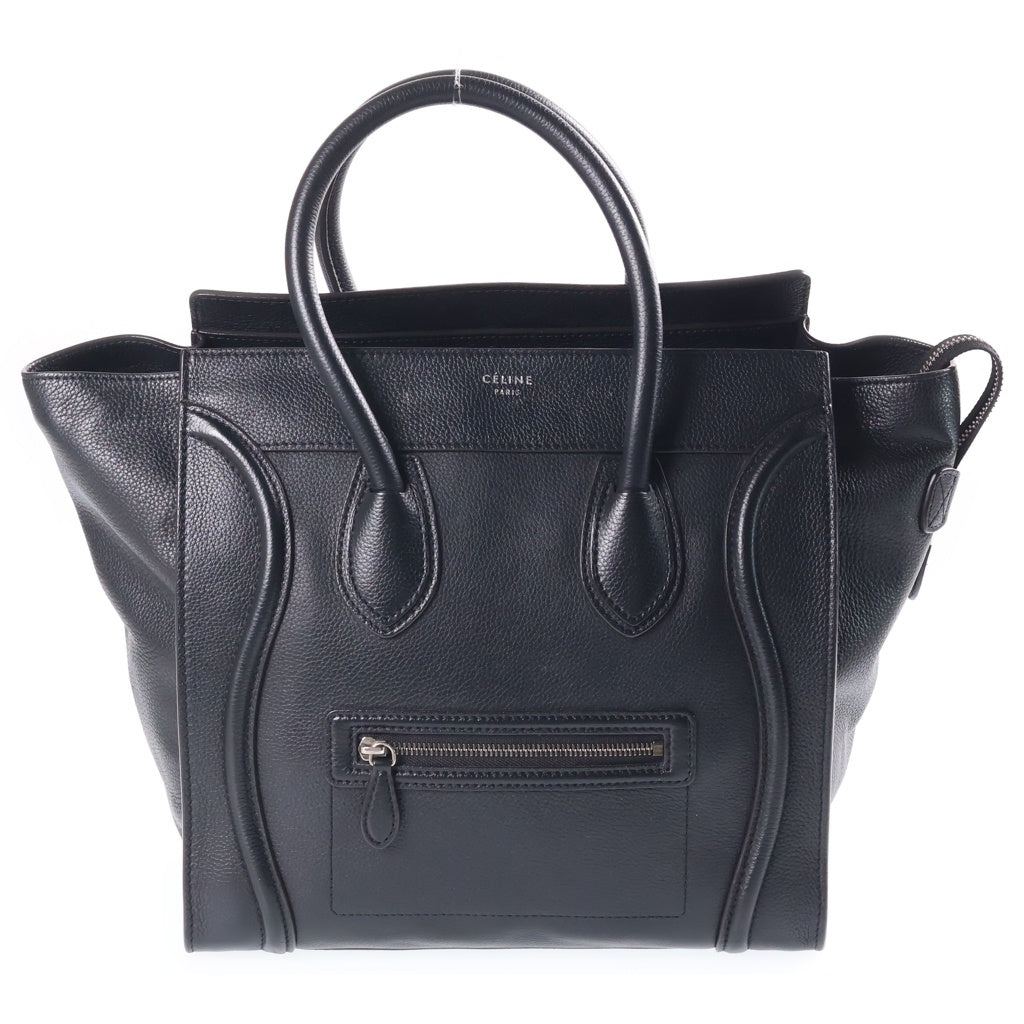 CELINE(セリーヌ) ラゲージ ミニショッパー ハンドバッグ ブラック レザー シルバー金具 レディース