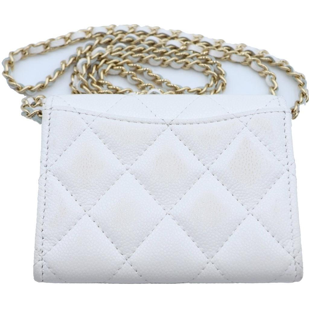 CHANEL(シャネル) マトラッセ ミニチェーンウォレット ホワイト キャビアスキン ゴールド金具 AP0238 シールあり レディース