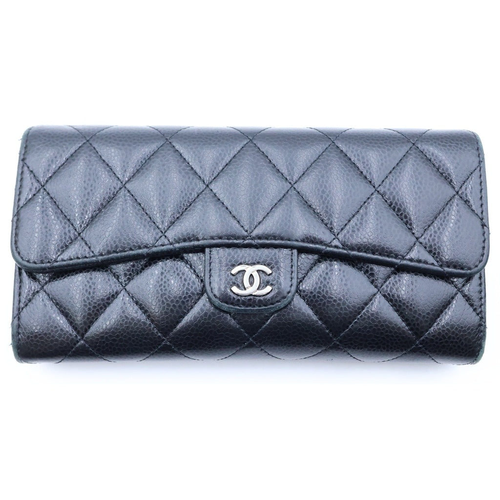 CHANEL(シャネル) マトラッセ クラシックロングウォレット 長財布 ブラック キャビアスキン AP0241 シルバー金具 レディース