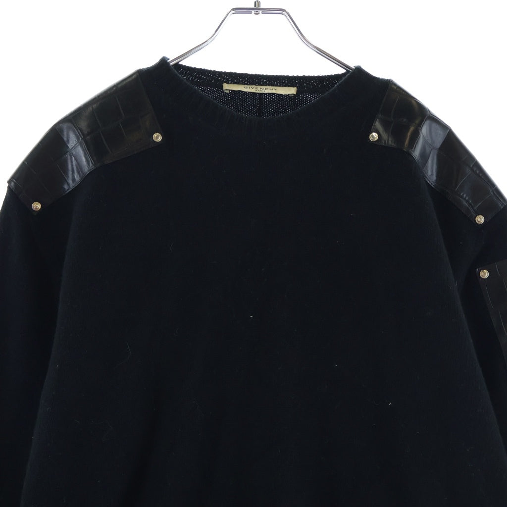 GIVENCHY(ジバンシィ) ニット 長袖 クロコ型押し レザーパッチ付き ウール ブラック 17F 7503 503