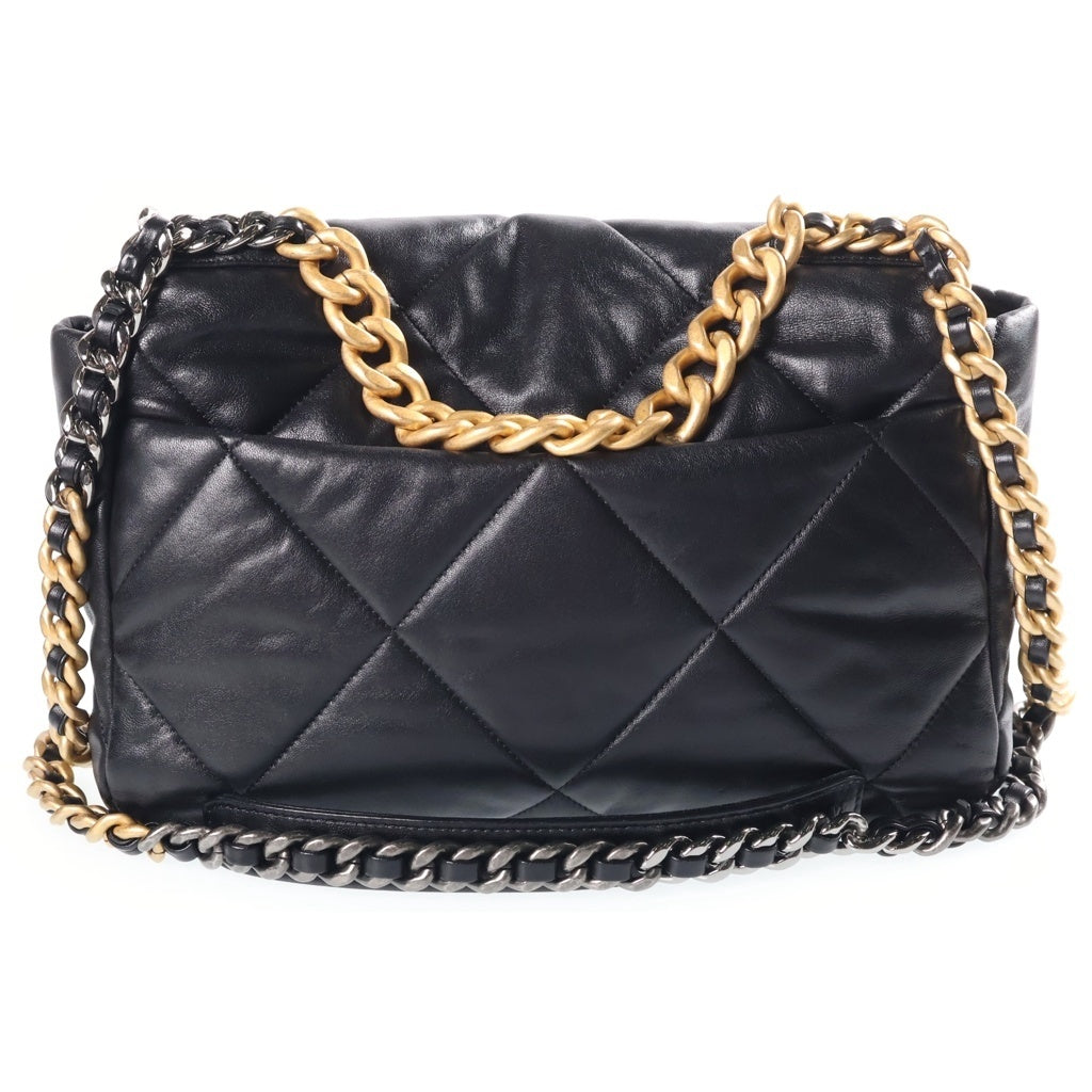 CHANEL(シャネル) シャネル19 チェーンショルダーバッグ ブラック ラムスキン プレートシリアル AS1161 ゴールド×シルバー金具 レディース