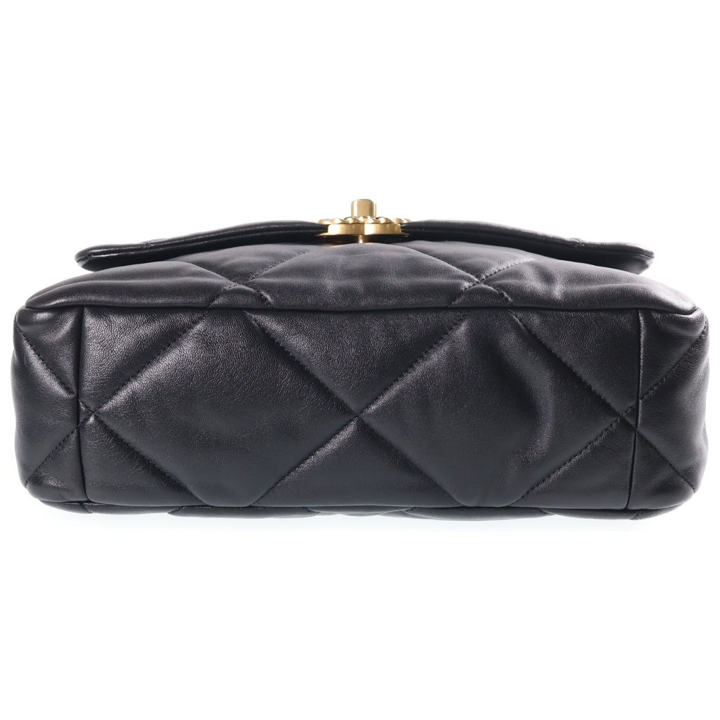 CHANEL(シャネル) シャネル19 チェーンショルダーバッグ ブラック ラムスキン プレートシリアル AS1161 ゴールド×シルバー金具 レディース