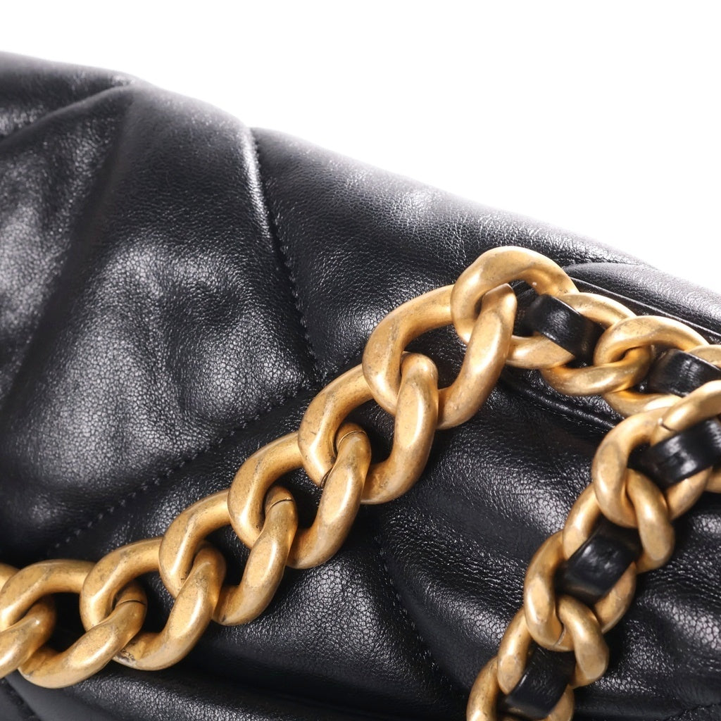 CHANEL(シャネル) シャネル19 チェーンショルダーバッグ ブラック ラムスキン プレートシリアル AS1161 ゴールド×シルバー金具 レディース