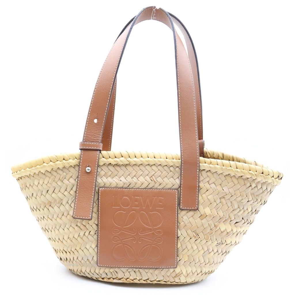 LOEWE(ロエベ) カゴバッグ ハンドバッグ ベージュ×ブラウン レザー×ラフィア レディース