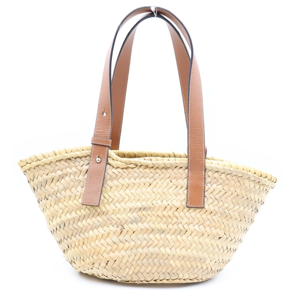 LOEWE(ロエベ) カゴバッグ ハンドバッグ ベージュ×ブラウン レザー×ラフィア レディース