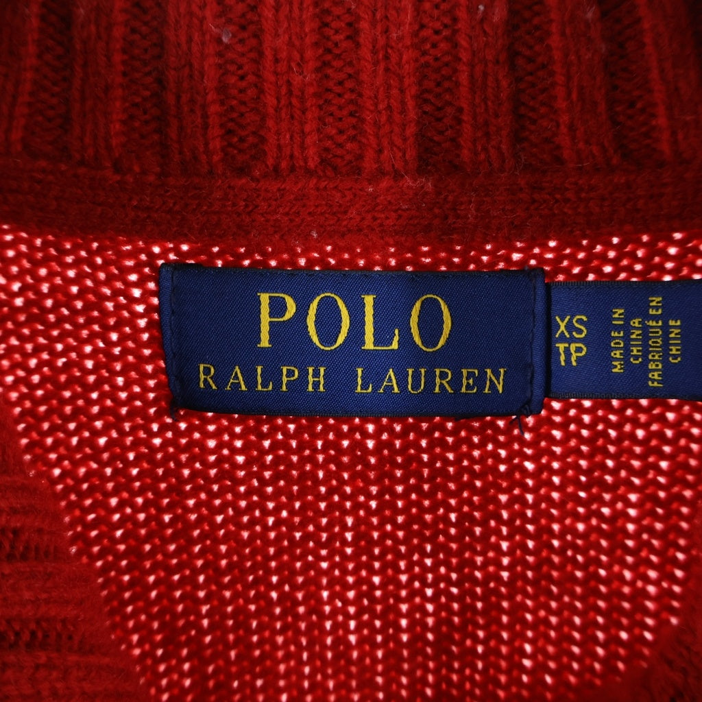 POLO RALPH LAUREN(ポロラルフローレン) ■BIG PONY ZIP UP JACKET スリーブナンバリングビックポニー刺繍ジップアップニットジャケット レッド
