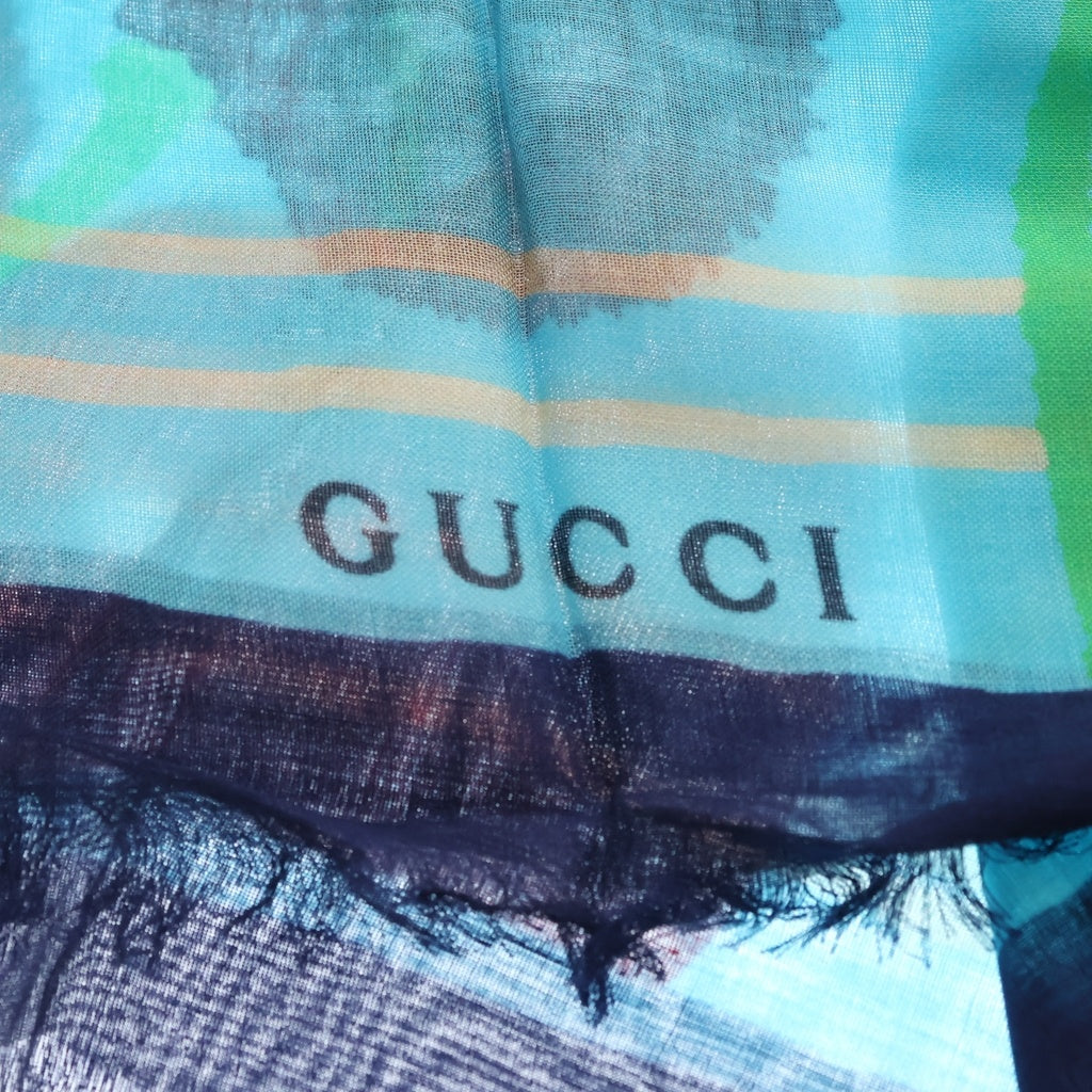 GUCCI(グッチ) KEN SCOTT チェリープリントスカーフ レーヨン×シルク ブルー 652731 レディース
